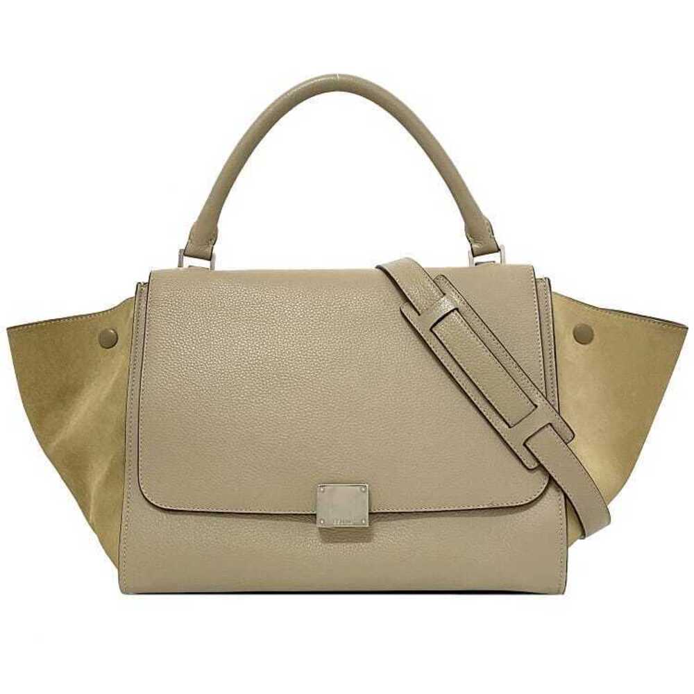 Celine Bag Trapeze Gray Beige Leather Suede Handbag Shoulder Flap Turnlock
